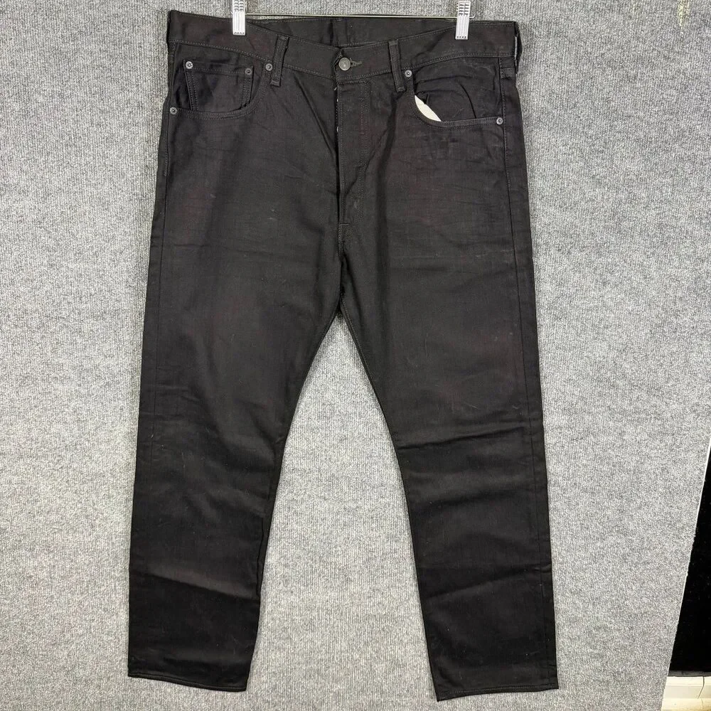Levis 501 Mens Jeans 38x32 Black Original Fit Button Fly Straight Leg Denim